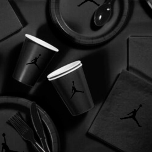 Custom shoe Paper Party Plates Set, Black, 60 Count, Basketball Theme, Jumpman - Picture 3 of 5